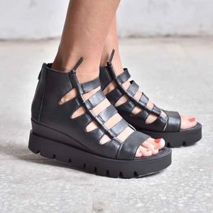 Aakasha Leather Ankle-High Cage Strap Sandals